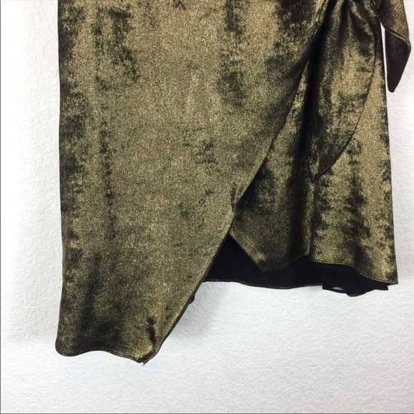 Zara Shimmery Gold Bronze Wrap Mini Cocktail Dress - Picture 7 of 11